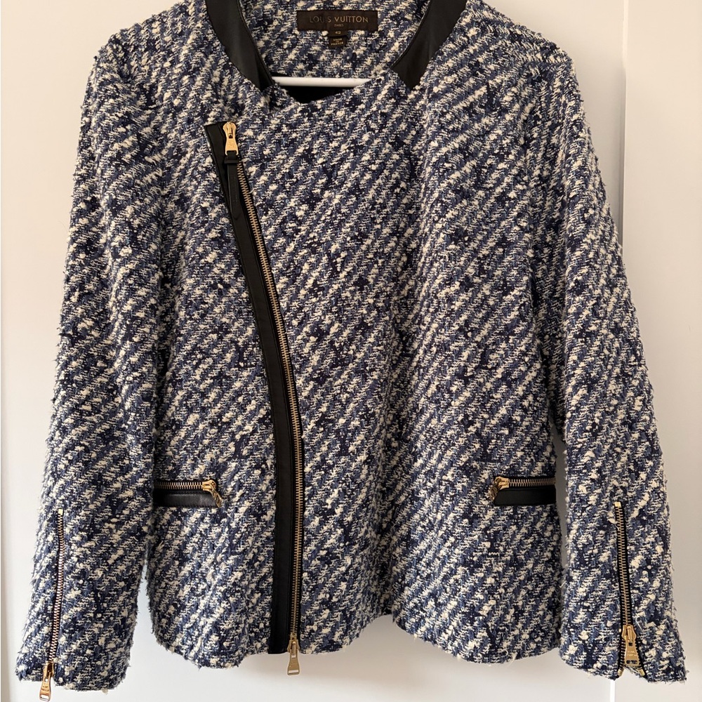 Louis Vuitton Navy and White Tweed Blazer